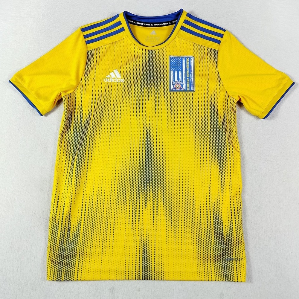 Adidas Shirt Youth 13-14Y Yellow Cancer Awareness Soccer Jersey 3 AEROREADY - Picture 1 of 13